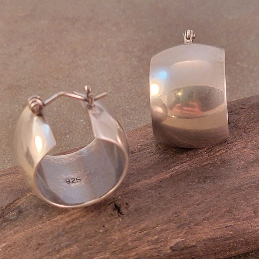Sterling Extra Wide Rounded Hoop Earrings - Picture 2 of 8